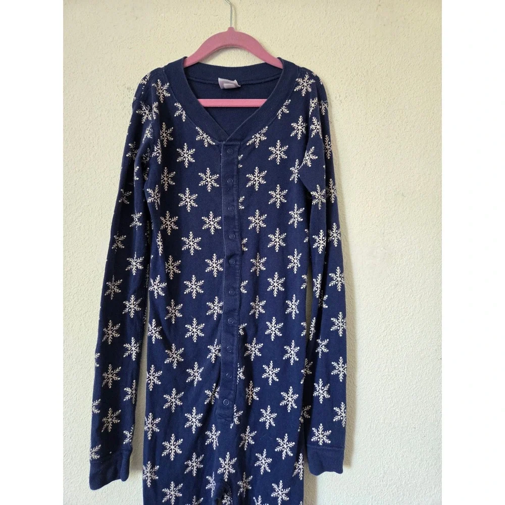 Hanna Andersson 12 Pajamas One-piece Blue Snowflake Organic Cotton Long John